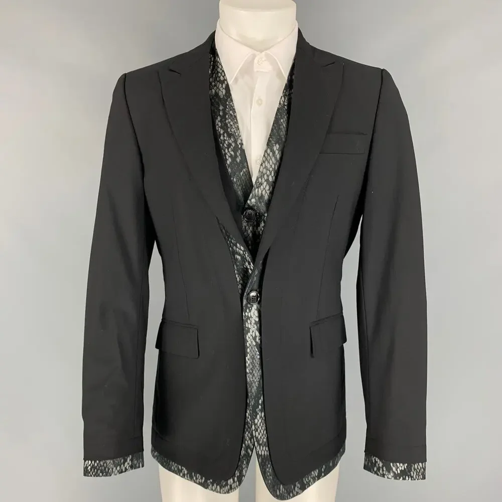 JOHN RICHMOND Size 38 Black Wool Peak Lapel Sport Coat